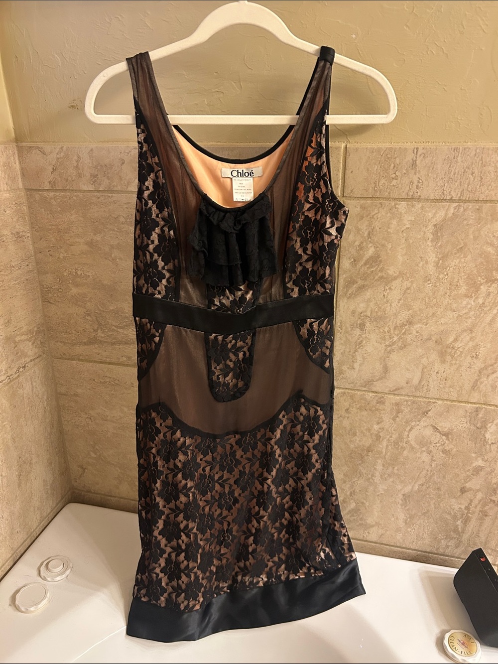 Chloé Black Lace Overlay Mini Dress